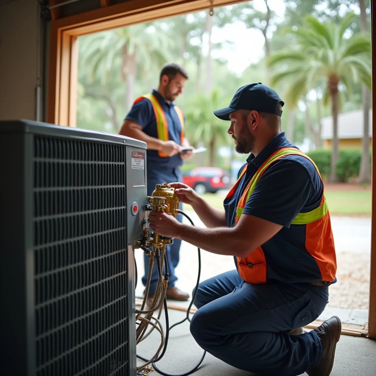 HVAC team installing a new air conditioning system at an Orange Park, FL home