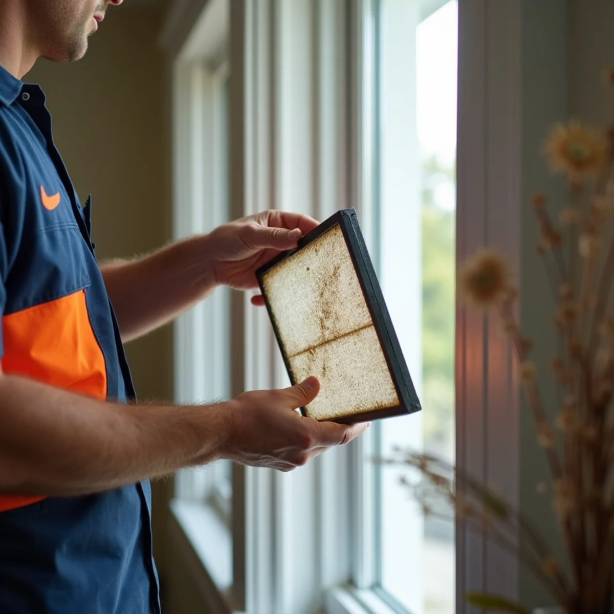 Replacing a dirty HVAC air filter in a Florida home