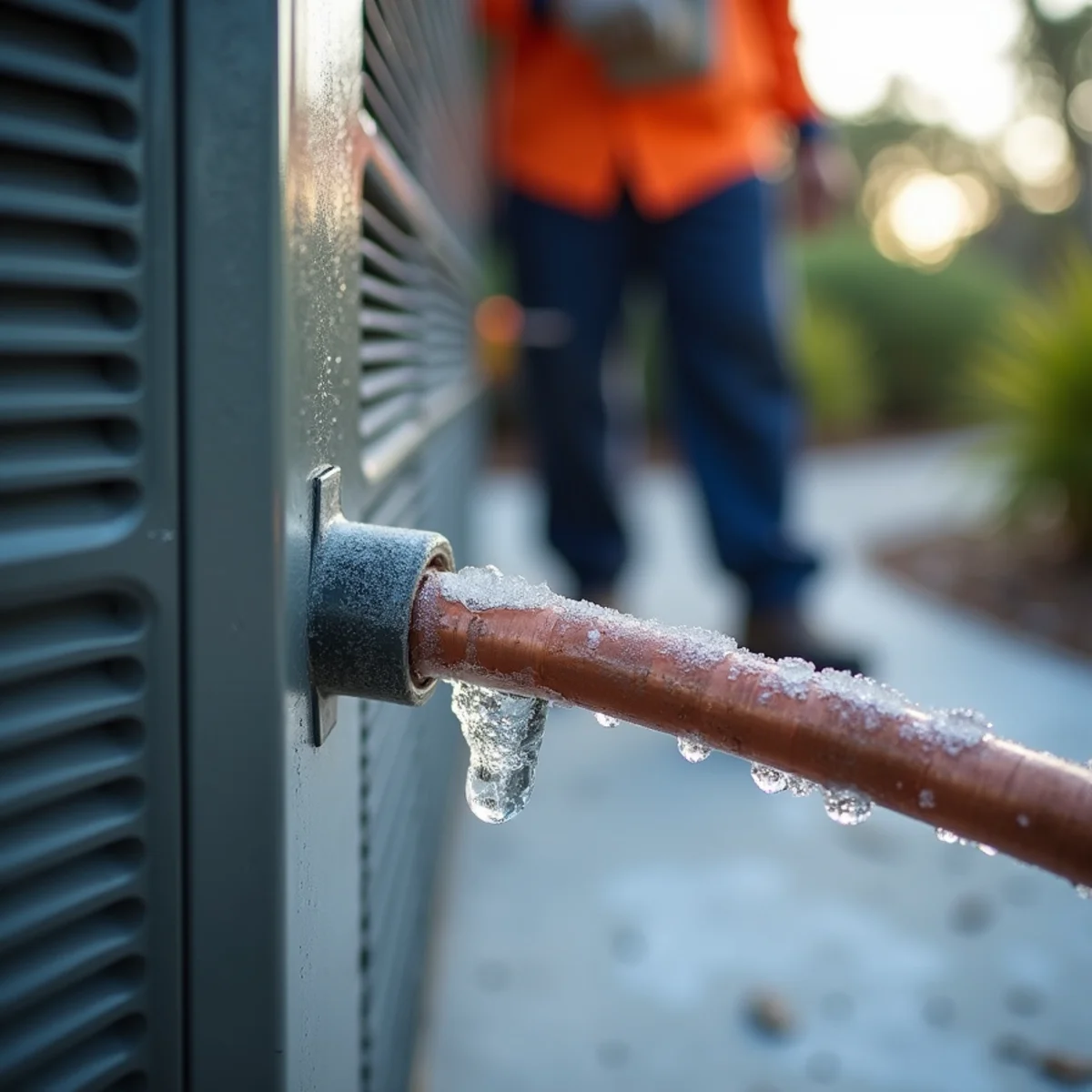 Ice forming on refrigerant lines at an outdoor AC unit